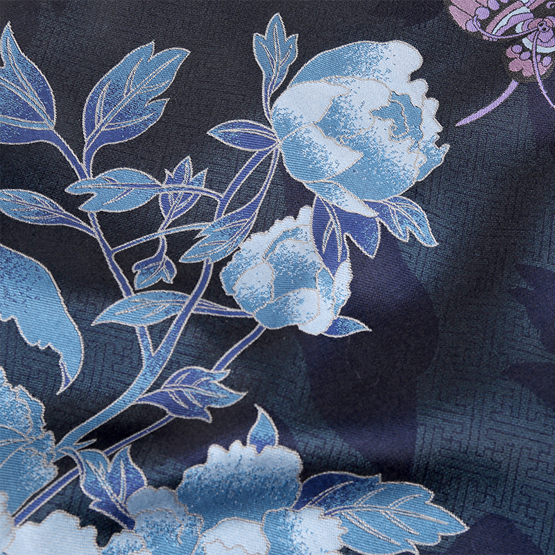 saintjoy/上久楷 宋锦双面长巾 富贵牡丹·深蓝色 sj7461