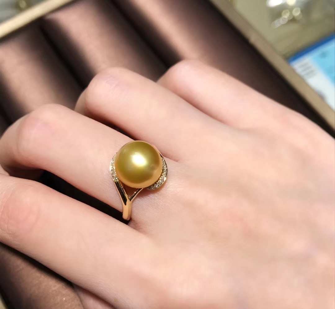 【定制】南洋金珠戒指 钻石