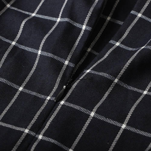 拉夏贝尔M码藏青色格纹娃娃领连衣裙E45 商品图1