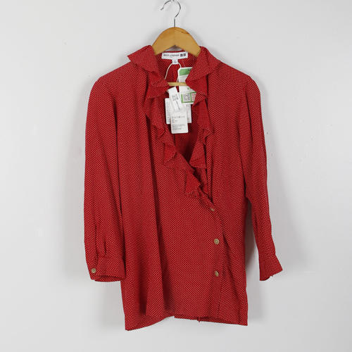 优衣库M码红色波点斜扣长袖衬衫女E45 商品图0