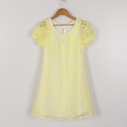 36码亮黄色圆领直筒短袖连衣裙E42 商品图0