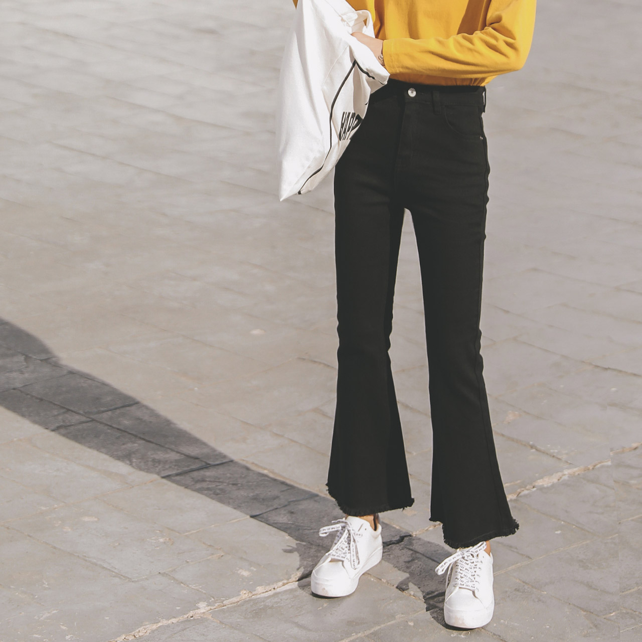 黑色chic微喇叭裤秋冬装女2018新款韩版高腰显瘦pp home裤子加厚8xf4