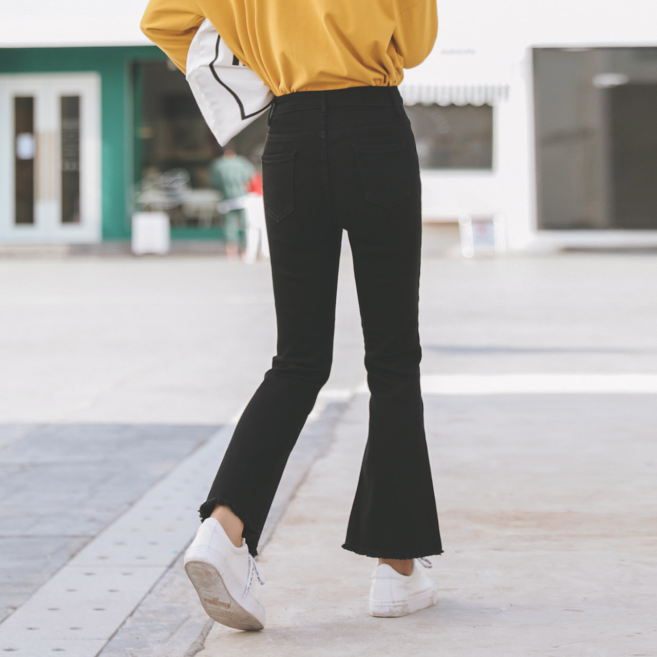 黑色chic微喇叭裤秋冬装女2018新款韩版高腰显瘦pp home裤子加厚8xf4