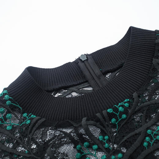 EITIE爱特爱品牌女装秋款镂空钩花黑色蕾丝衫时尚短袖小上衣5813521 商品图5