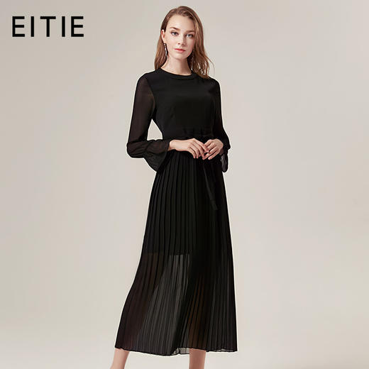 EITIE爱特爱品牌女装秋款修身系带纯色雪纺婚宴礼服中长款5877508 商品图1