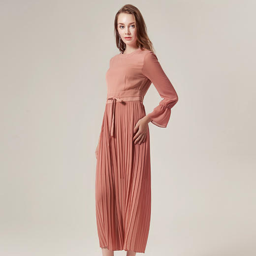 EITIE爱特爱品牌女装秋款修身系带纯色雪纺婚宴礼服中长款5877508 商品图3