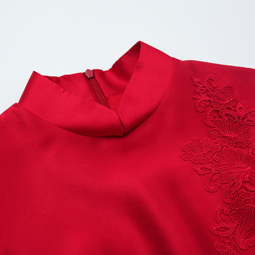 EITIE爱特爱品牌女装秋季优雅立领日常婚宴绣花红色礼服女5877523 商品图5