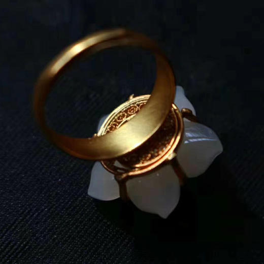 纯银鎏金点翠和田玉（白玉）桃花戒指--三生三世 商品图1