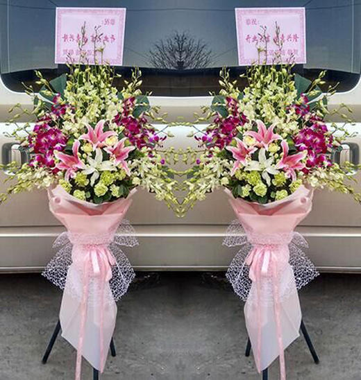 新春大吉（单个）   30支白色杨兰，20支紫色杨兰，3朵百合，8支白色康乃馨，底部围上粉色纸(1475) 商品图0