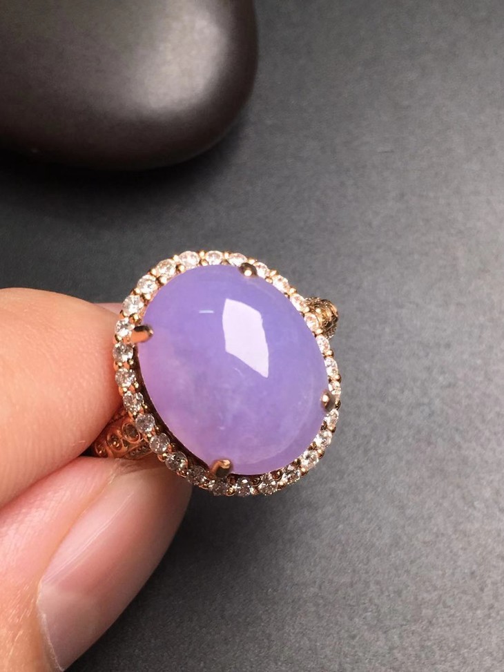 【12504】翡翠冰糯种粉紫戒指