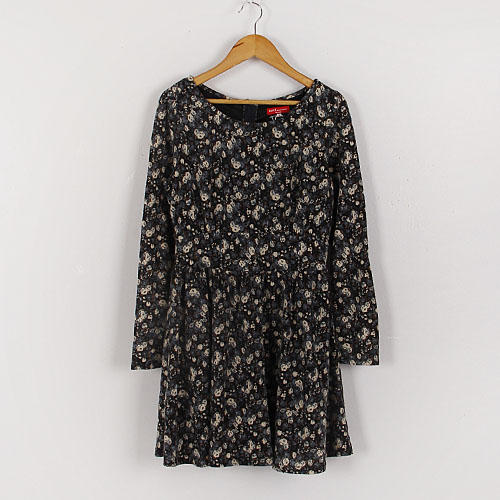 S码长袖碎花连衣裙秋中长裙 B92 商品图0