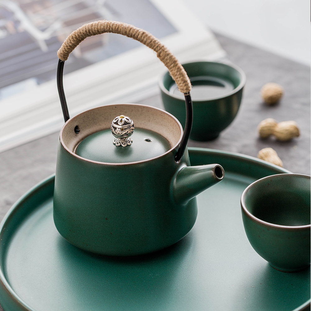 复古手提小茶壶粗陶普洱茶泡茶壶创意水杯茶具茶盘