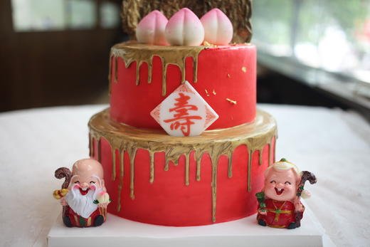 场景主题蛋糕系列｜寿星公 寿星婆 寿桃 祝寿双层，如图款式，新鲜水果，动物性淡奶油~ 商品图1