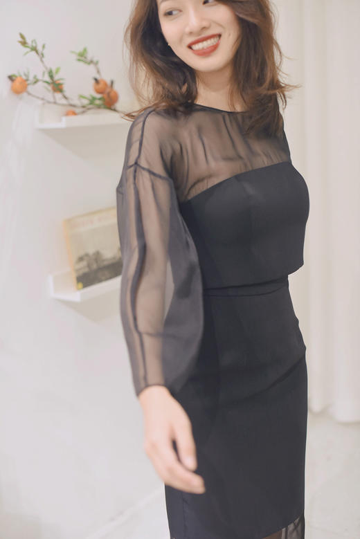 AtelierMissLu / Sharon 光泽黑欧根纱套裙 商品图1
