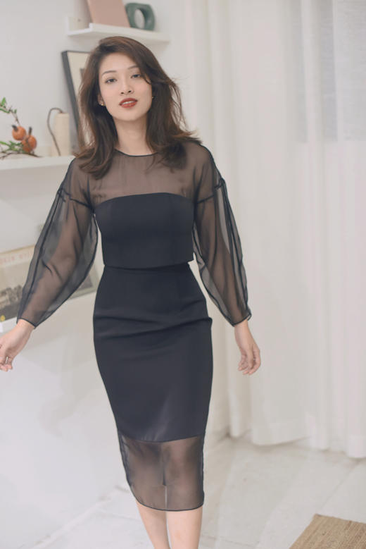 AtelierMissLu / Sharon 光泽黑欧根纱套裙 商品图7