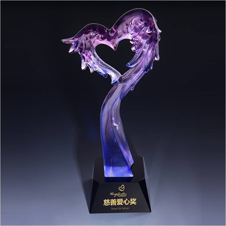 慈善爱心琉璃奖杯水晶定制年会表彰奖牌比赛奖品纪念品免费刻字定做