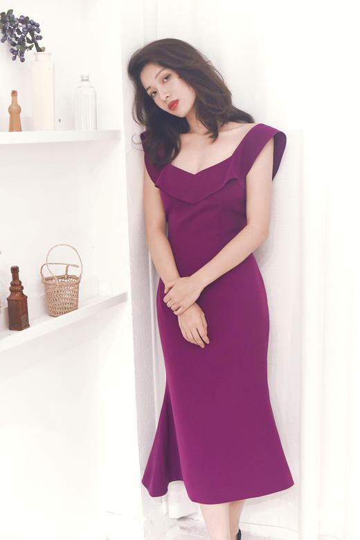 AtelierMissLu / Suzanne 玫紫荷叶边鱼尾摆连身裙 商品图1