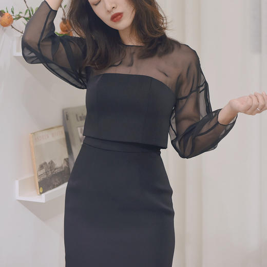 AtelierMissLu / Sharon 光泽黑欧根纱套裙 商品图8