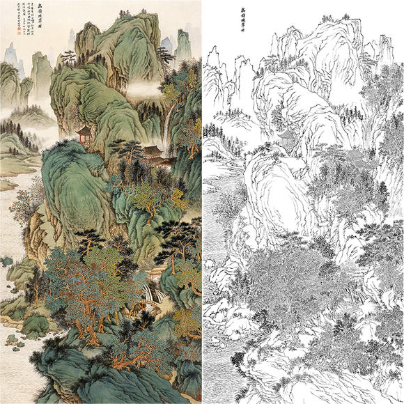 工笔山水画白描底稿,山水画简笔画,工笔白描(第9页)_大山谷图库