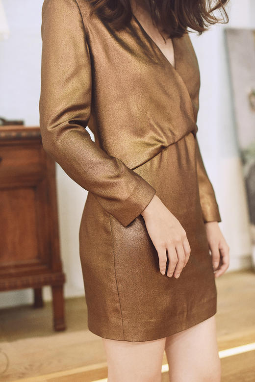 AtelierMissLu / Alex 铜棕金V领短款小礼服 商品图2