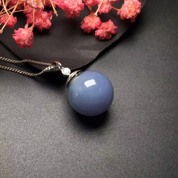 【d82054】翡翠冰糯圆珠紫罗兰吊坠