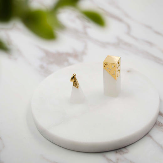 18K黄金和田玉（白玉）挂件--罗马时空 情侣印章吊坠 商品图1