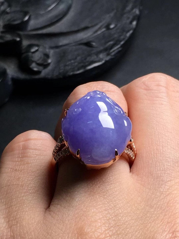 【12617】翡翠冰种蓝紫大三脚蟾戒指