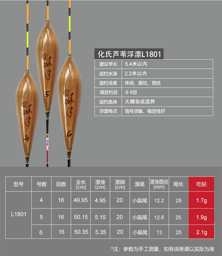 化氏新款芦苇浮漂l1801/1802鱼漂小扁尾黑坑轻口高灵敏鲫鱼漂 特价