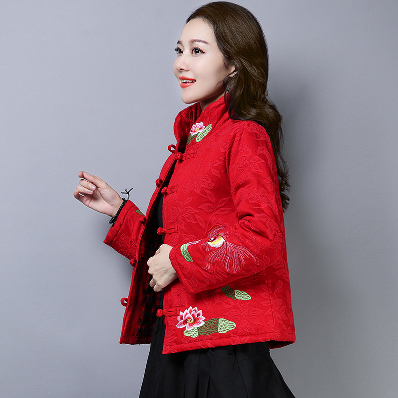 复古民族风刺绣提花盘扣立领夹棉加厚小棉袄(货号 mz2659)