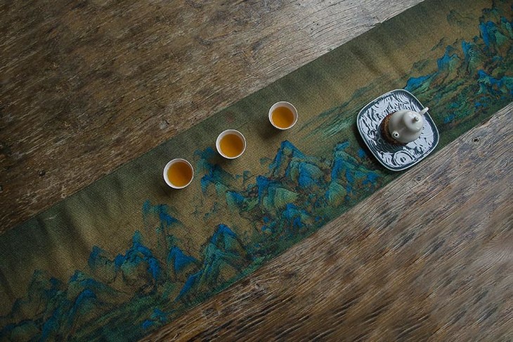 茶香记 涤麻中式古典桌旗印花茶席 千里江山 浔阳送别 古典印花 涤麻