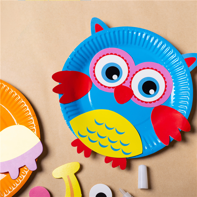 卡通彩色纸盘画diy手工制作材料包幼儿园儿童益智贴纸盘子套装