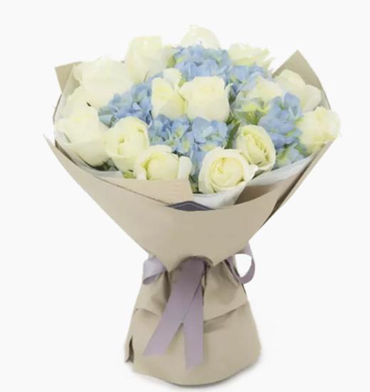 爱的流星----白玫瑰19支.蓝色绣球一个，分开间插（1504） 商品图0