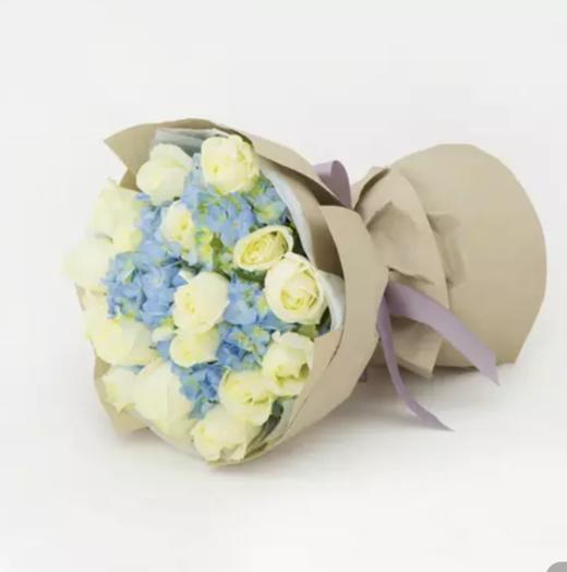 爱的流星----白玫瑰19支.蓝色绣球一个，分开间插（1504） 商品图1