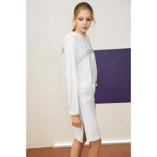 白色蕾丝连帽卫衣 商品图2