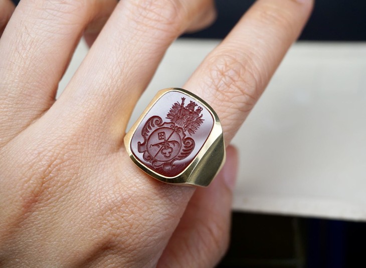 英国古董14k金镶嵌家族火漆玛瑙印章绅士戒指o frantiques英国古董