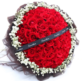 长久爱	99枝A级红玫瑰，满天星搭配，花材新鲜，制作如图（1660）