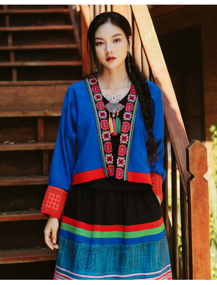 花制作/乌桑卓/新款原创设计刺绣改良苗衣无扣开衫绣花百搭短外套