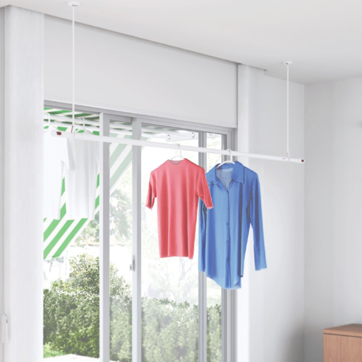 日本原装进口nasta红点奖晾衣架阳台室内伸缩单杆式晾衣杆可拆卸