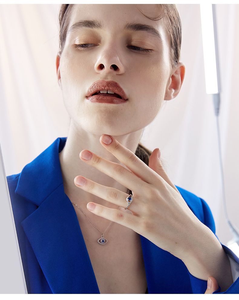 卡蒂罗恶魔之眼925银戒指女纯银钻戒仿真钻日韩潮人网红个性指环