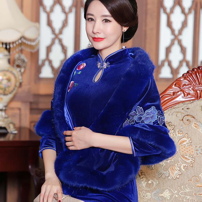 qx9153 新款改良旗袍披肩丝绒【线上付款】