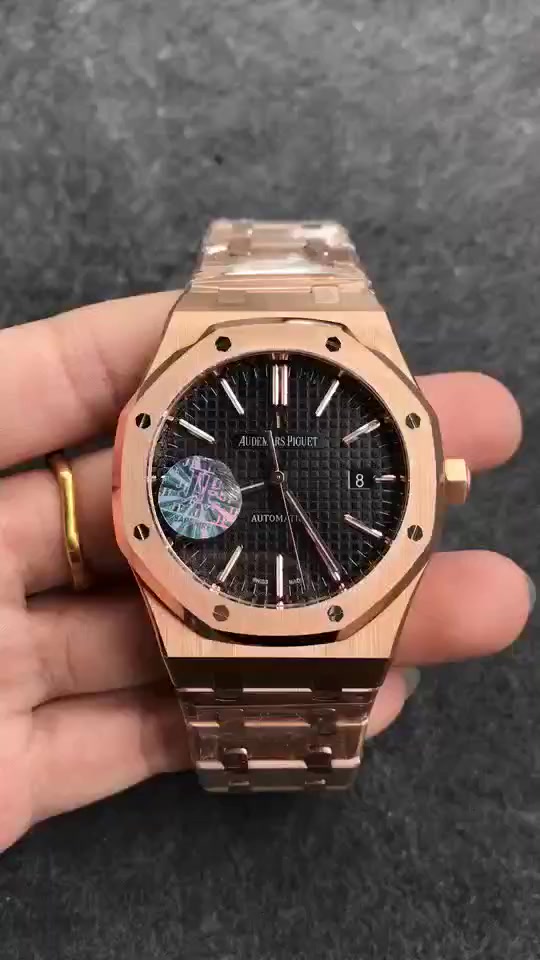 【jf厂v2升级版】新款爱彼皇家橡树15450【钢带玫金壳黑面】,小直径钢