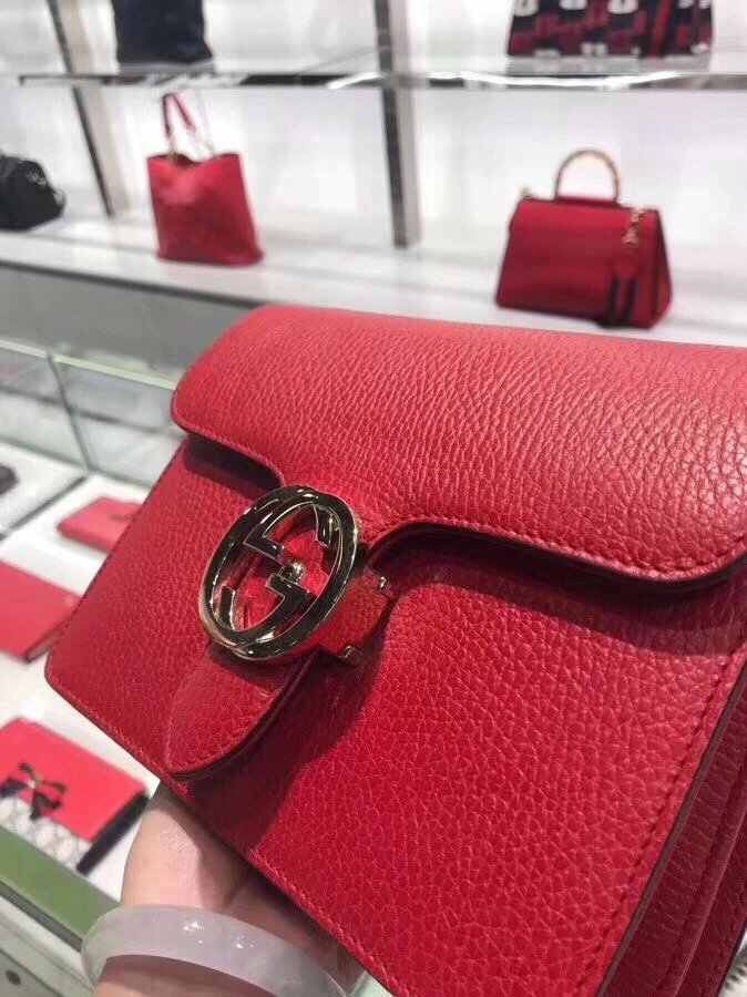 gucci古驰 风琴包 荔枝纹牛皮 玫瑰金经典双g搭扣 内部空间很大