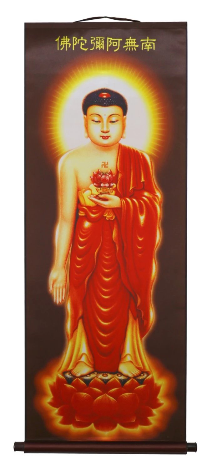 阿弥陀佛卷轴像·棕底红衣