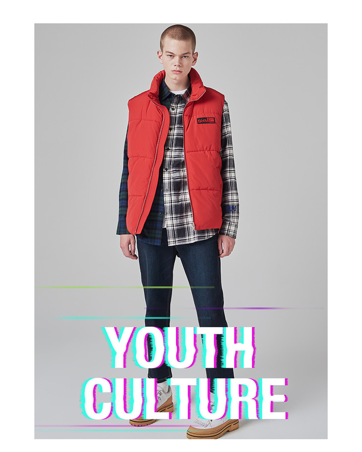 【basic house man】百家好男装冬季新款立领无袖棉袄拉链马甲bsvt71