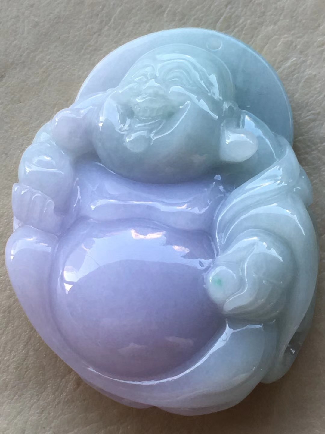 yy019 天然翡翠a货春彩紫绿弥勒佛,尺寸50.5/38.