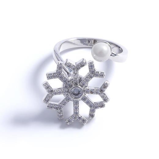 时尚个性百搭简约几何气质旋转圣诞雪花设计女士商务休闲开口戒指