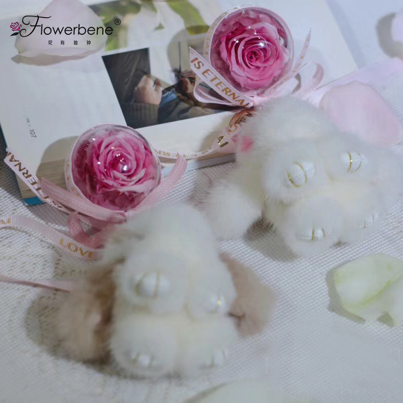 Flowerbene【花有独钟】私人订制白色貂毛兔粉色永生花