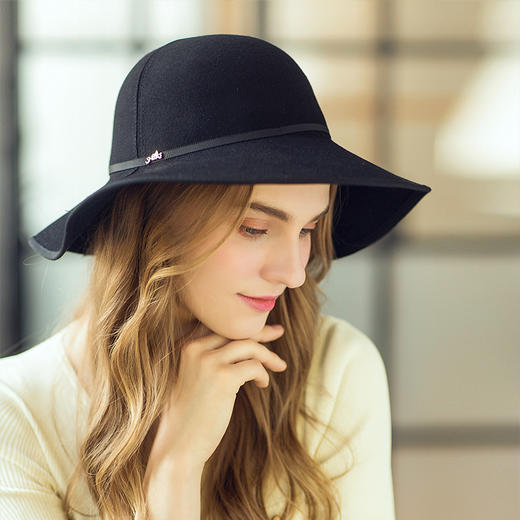 100%进口澳洲羊毛羊毛帽子英伦复古羊毛呢女士礼帽可折叠方便携带搭配