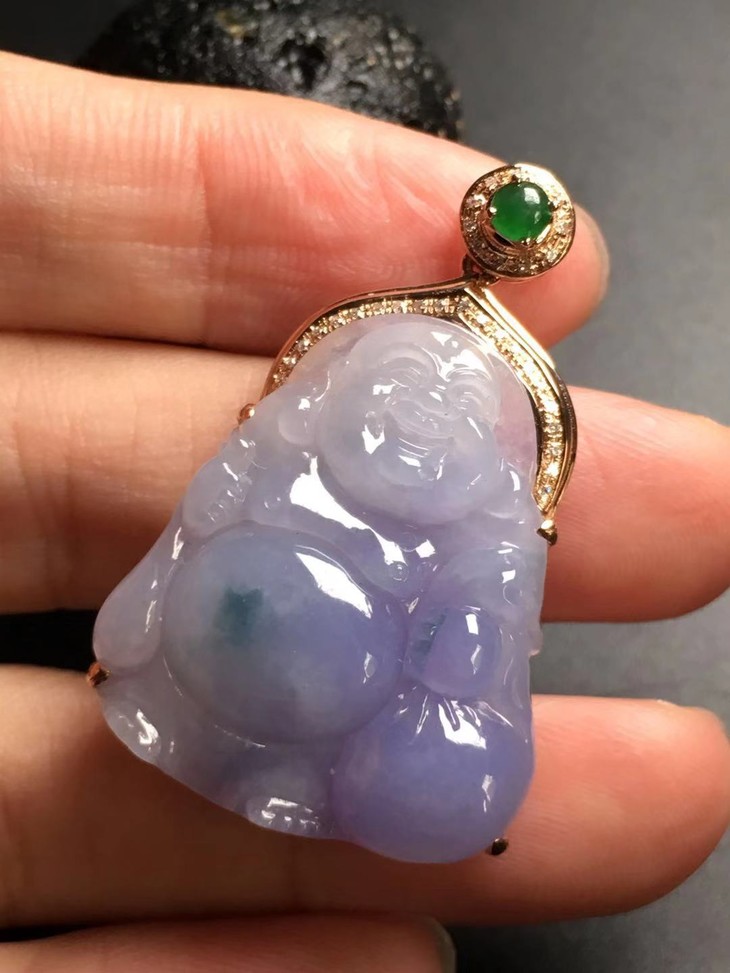 【12954】翡翠冰种紫罗兰飘花布袋佛