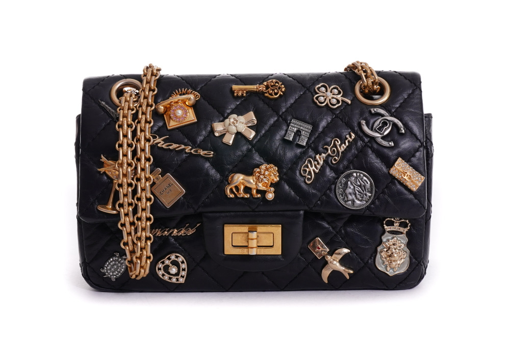 a  chanel 香奈儿 2.55 黑色羊皮菱格徽章链条包 551187